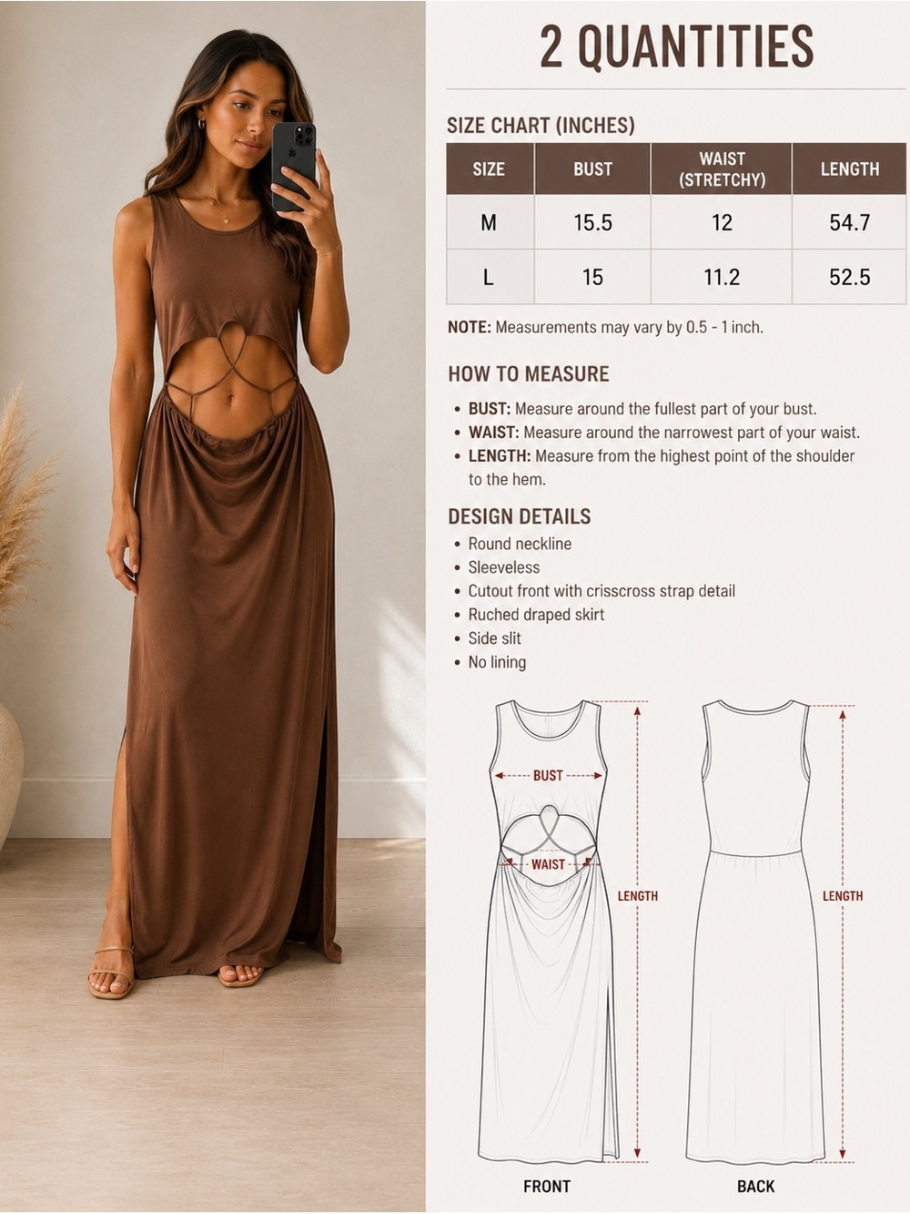 Derek Heart Brown Cutout Maxi Dress - Picture 6 of 6